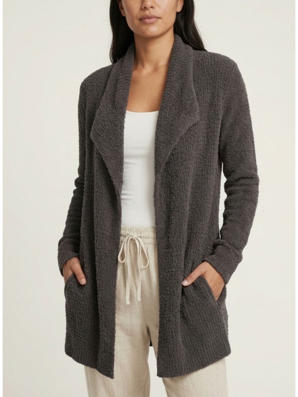 Barefoot Dreams CozyChic Lite Cardigan Gray Open Front Shawl Size S